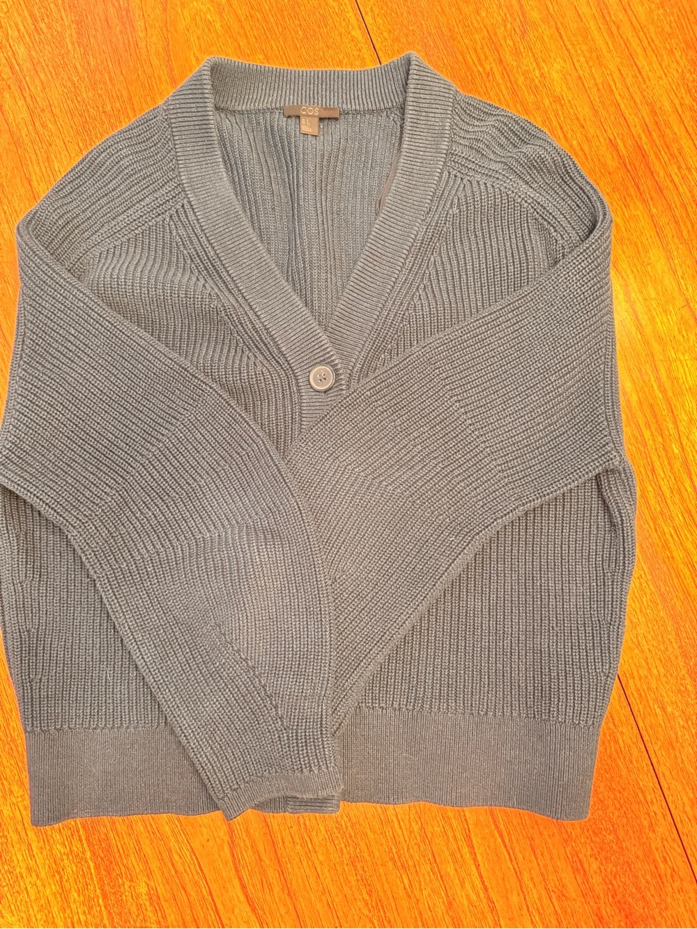COS Teal Ribbed Button-Front Cardigan - Picture 3 of 4